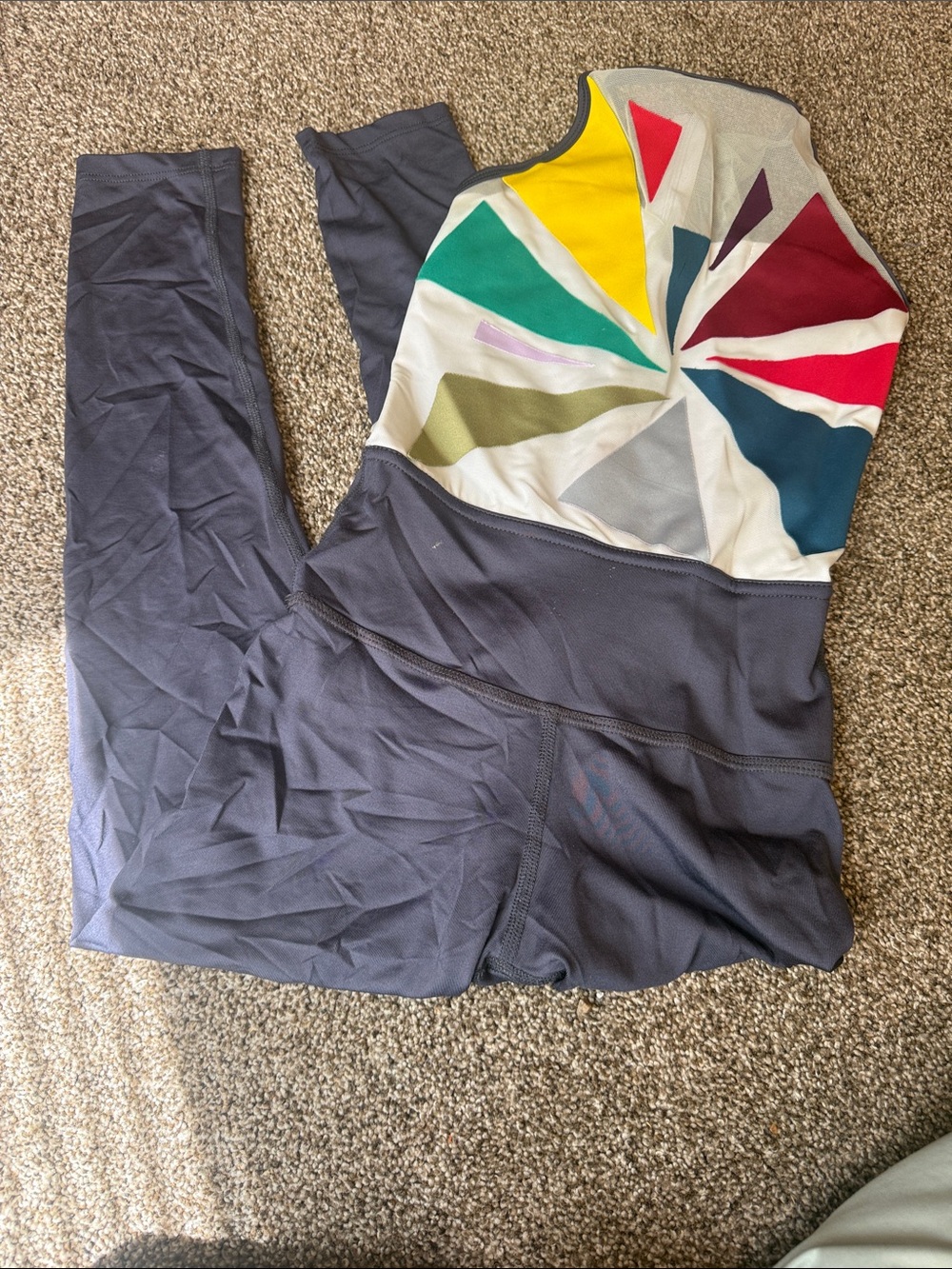 Multicolor Geometric Front Tank with Charcoal Leggings